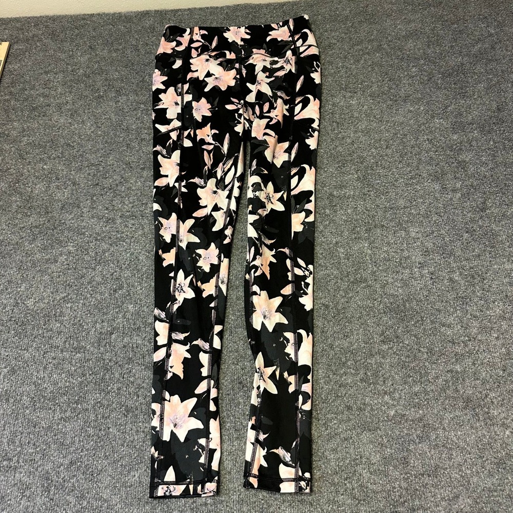Victoria's Secret Leggings Womens Size 10 Black Pink Floral High Waist Pockets